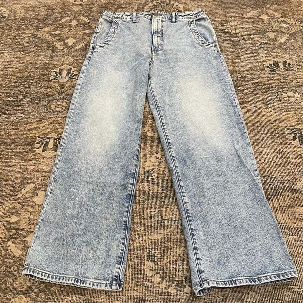 Pilcro Anthropologie Light Wash Acid Wash Jeans Size 30 Straight Wide Leg Denim